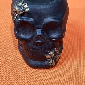 Gothic Black and Gold Skull Candle Holder with 2 candles